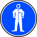 Proper signage, in this case reminding workers that safety suits are needed, are part of a strong workplace safety program. 